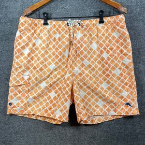 Tommy Bahama Relax Swim Shorts Men's XL Orange Geometric Allover Lined Beach